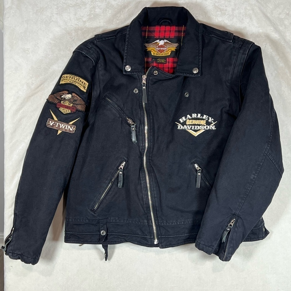 Harley-Davidson Large Vintage Patch Biker Jacket V-Twin Heavy Canvas Insulated